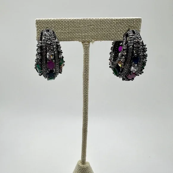 Statement cz rhinestone, possible gemstones in black "silver" earrings! - Picture 9 of 15